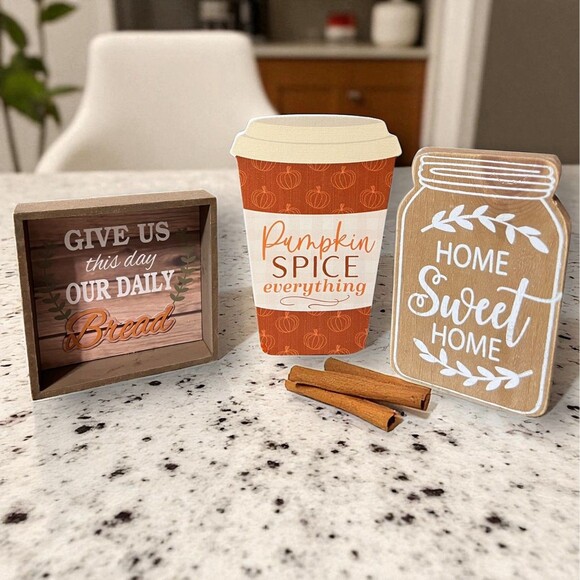 Lot of 3 Small Wood Figures Tier Tray Shelf Decor Home Pumpkin Spice Farmhouse - Picture 1 of 5